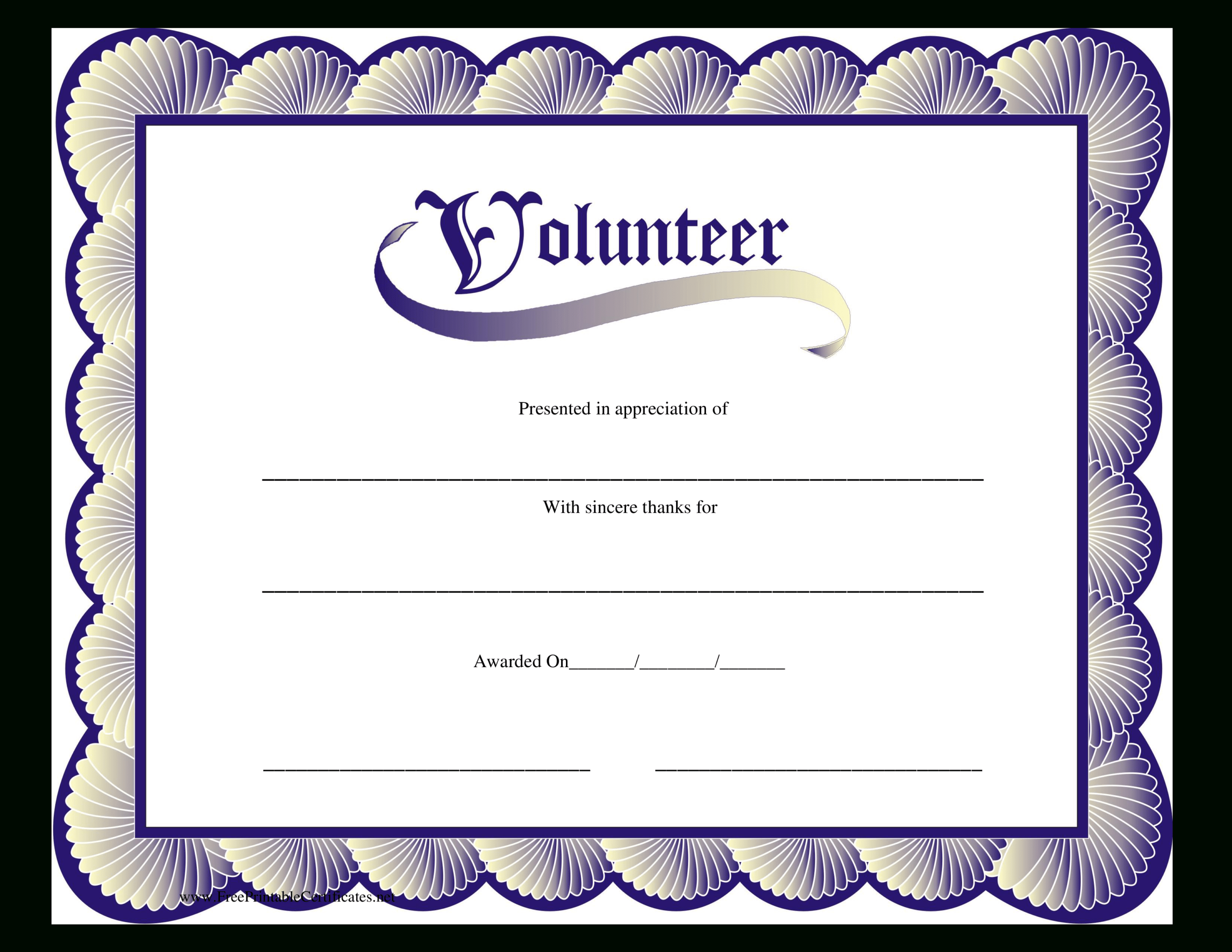 Volunteer Certificate | Templates At Allbusinesstemplates With Regard To Volunteer Certificate Template