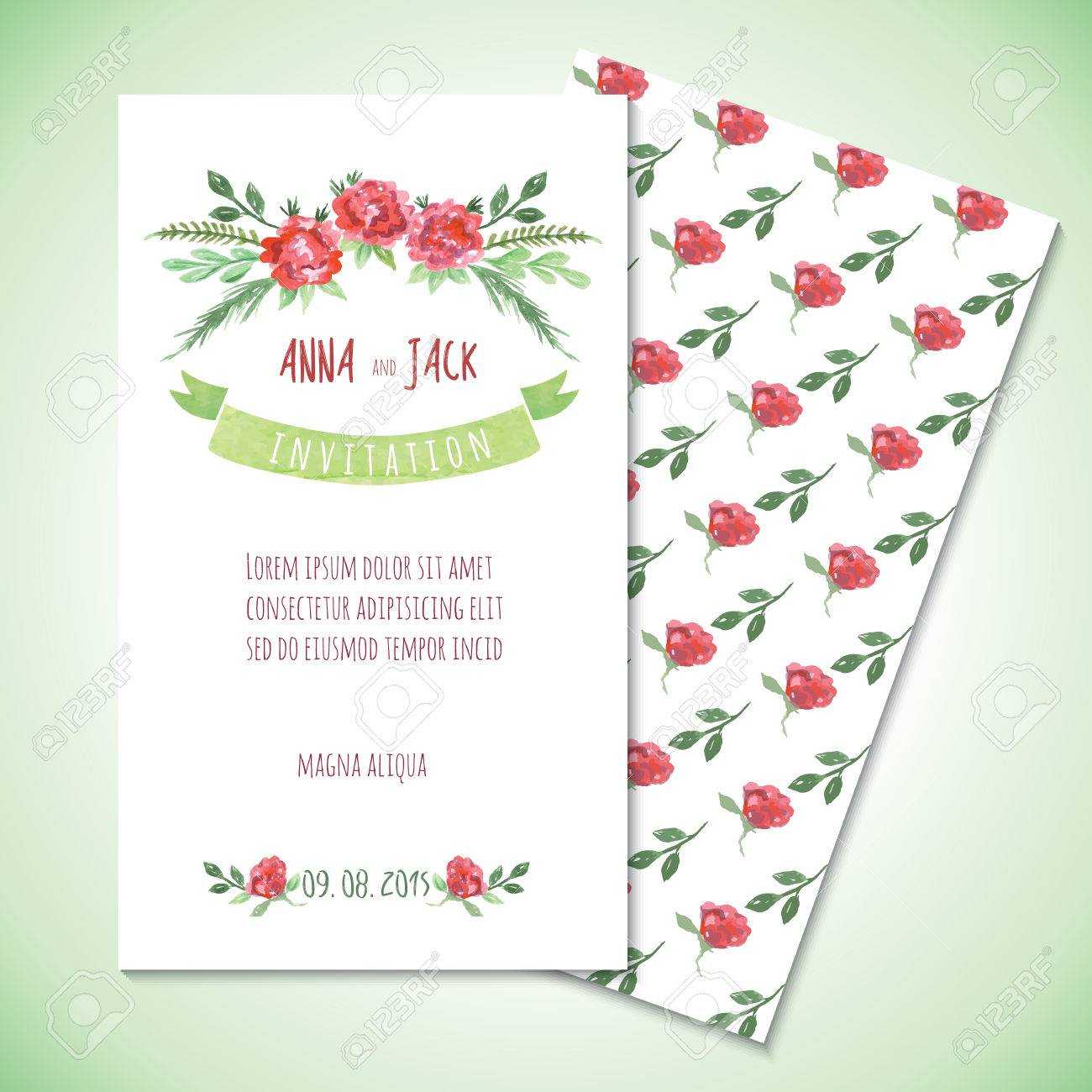 Watercolor Card Templates For Wedding Invitation, Save The Date Cards,  Mothers Day, Valentines Day, Birthday Cards With Flowers And Ribbon And Regarding Save The Date Cards Templates