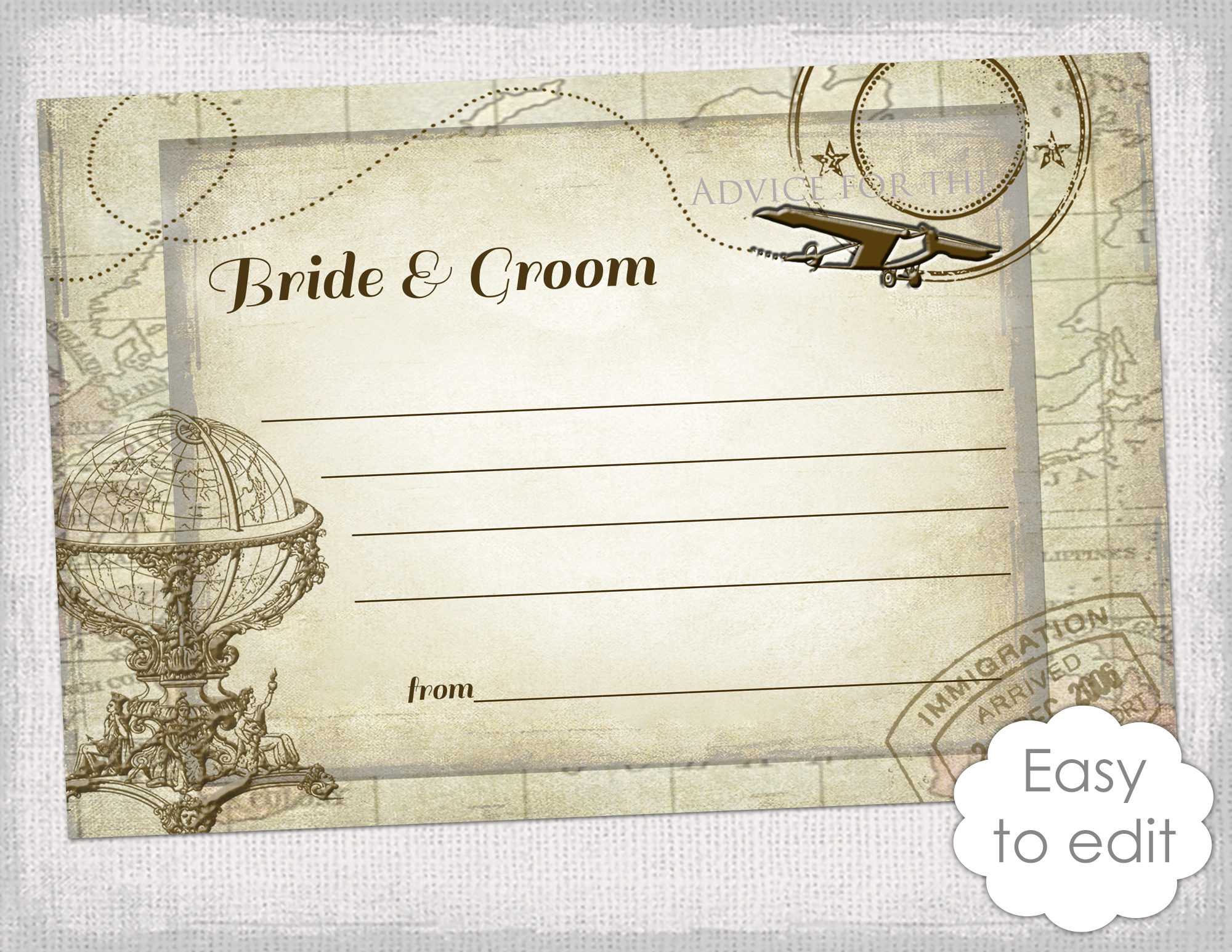 Wedding Advice Card Template Diy "travel Bug" Printable Advice Cards  Templates You Edit Advice For Bride Or/and Groom Word Instant Download With Marriage Advice Cards Templates