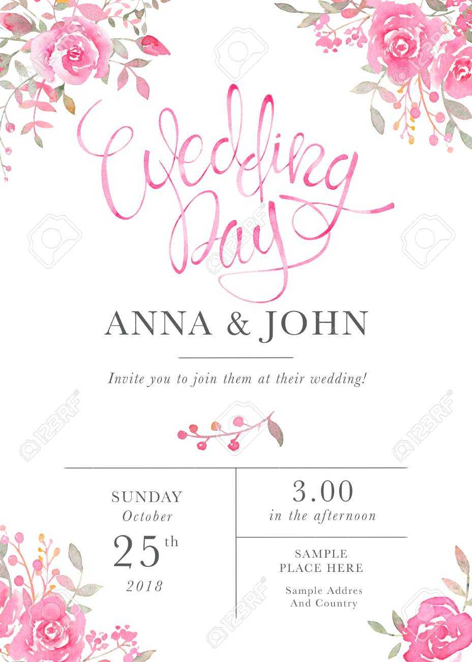 Wedding Invitation Card Template With Watercolor Rose Flowers Throughout Free E Wedding Invitation Card Templates