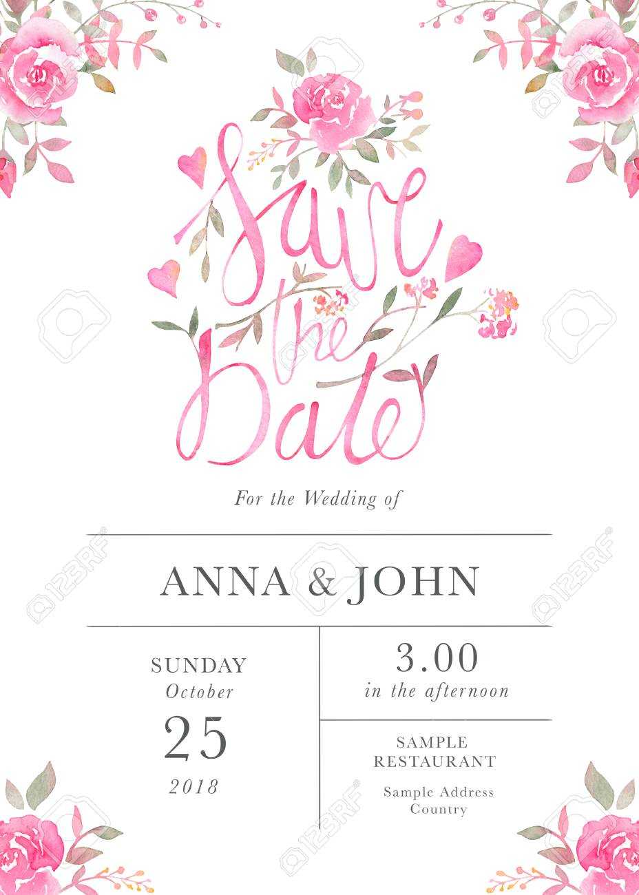 Wedding Invitation Card Template With Watercolor Rose Flowers With Sample Wedding Invitation Cards Templates