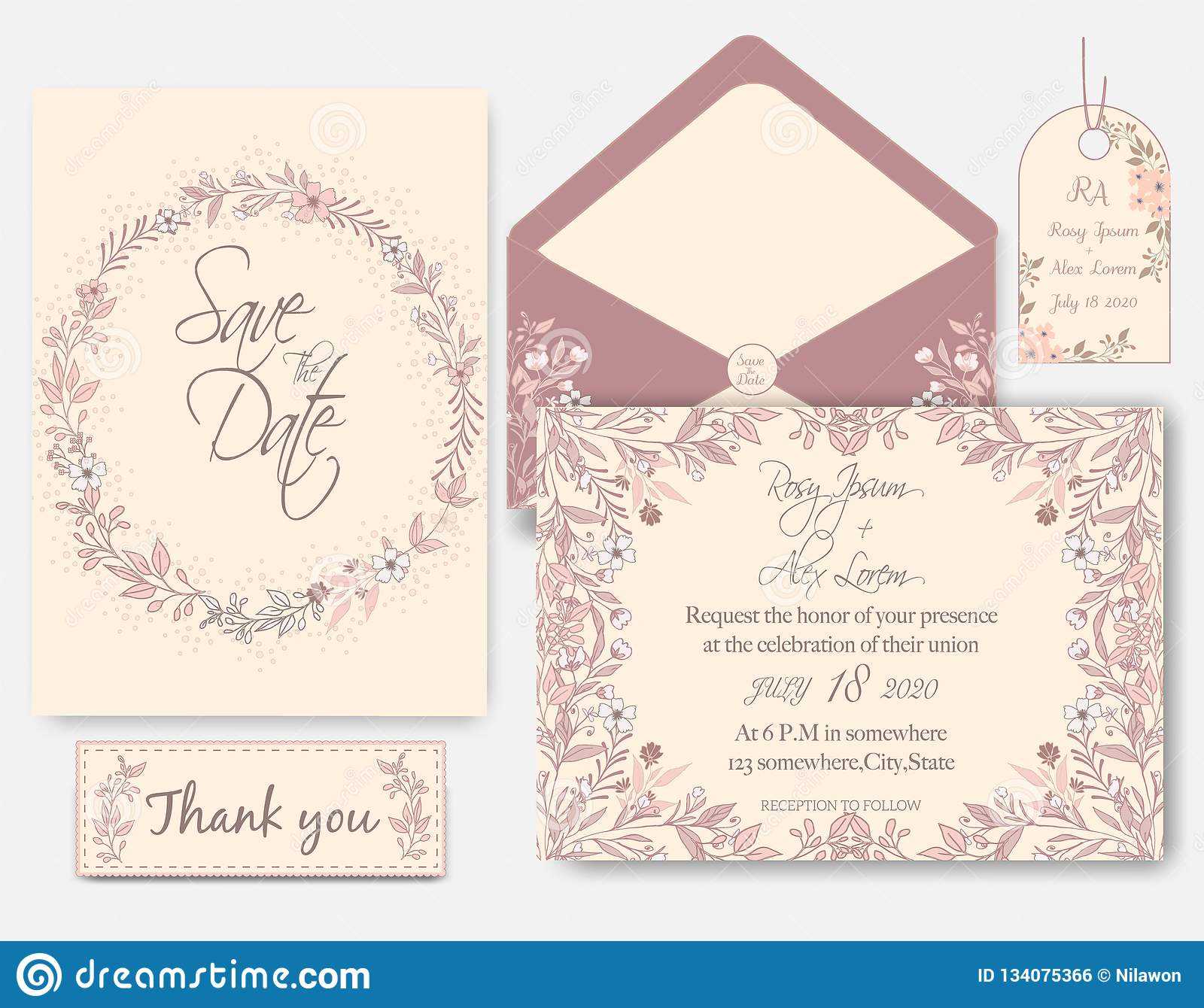 Wedding Invitation Card With Flower Templates Stock Vector Within Celebrate It Templates Place Cards