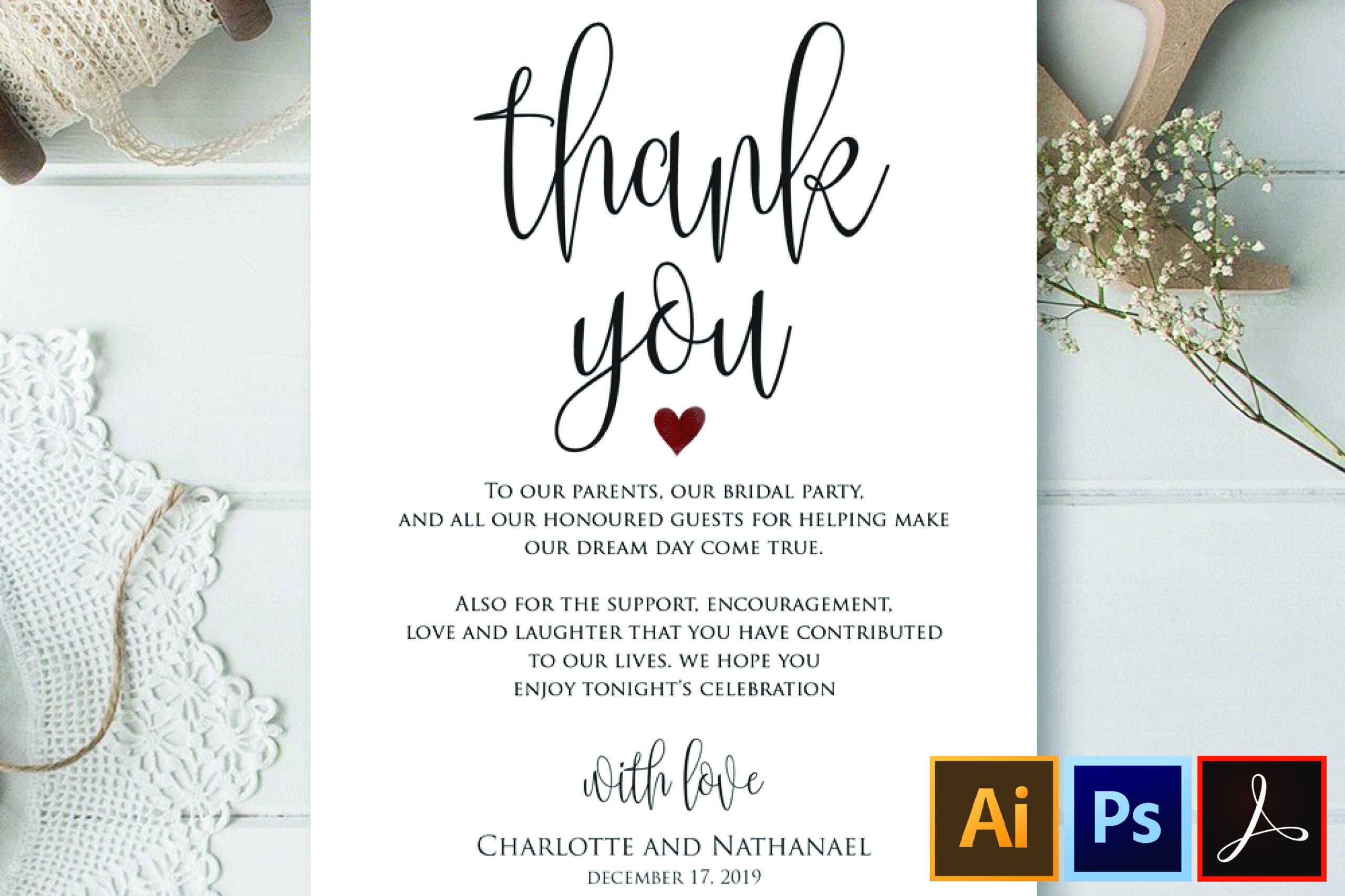 Wedding Thank You Note, Printable Thank You Card Template Inside Thank You Note Cards Template