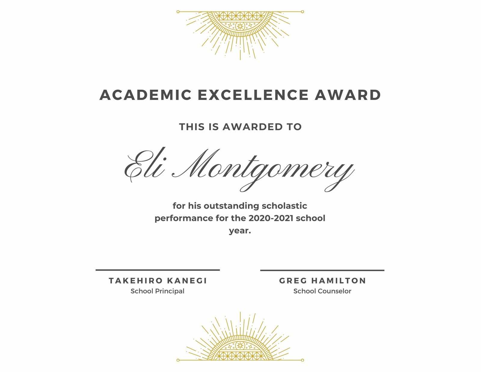 White & Gold Elegant Academic Award Certificate - Templates For Academic Award Certificate Template