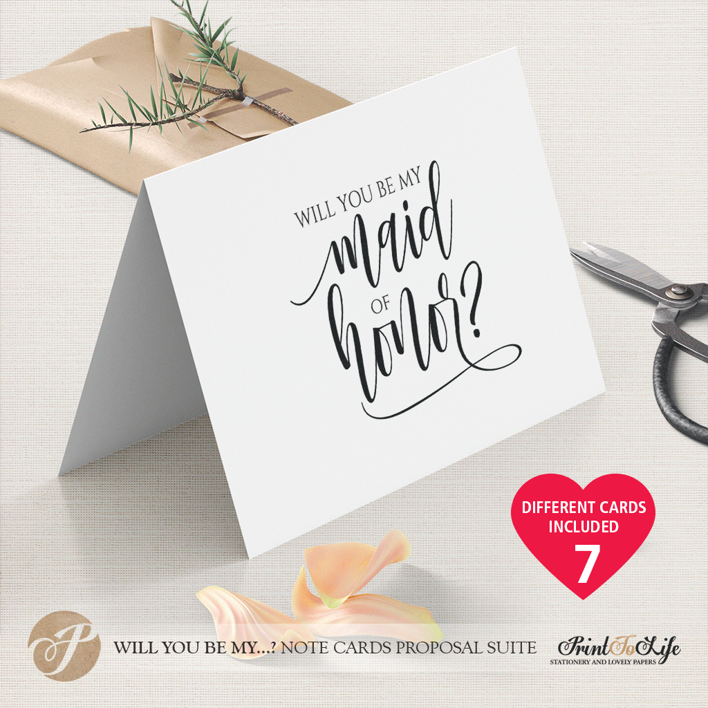 Will You Be My Bridesmaid Card, Printable Set Of 7 Cards Templates For Will You Be My Bridesmaid Card Template