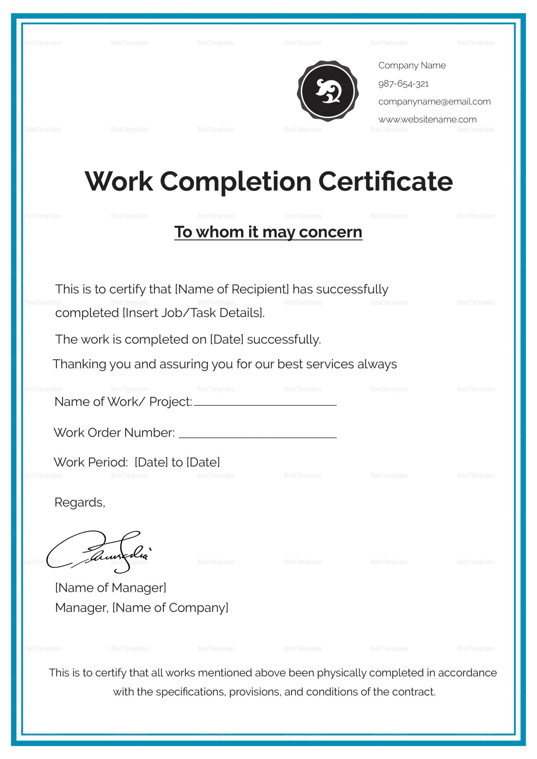 Work Done Certificate Sample – Dalep.midnightpig.co Inside Leaving Certificate Template