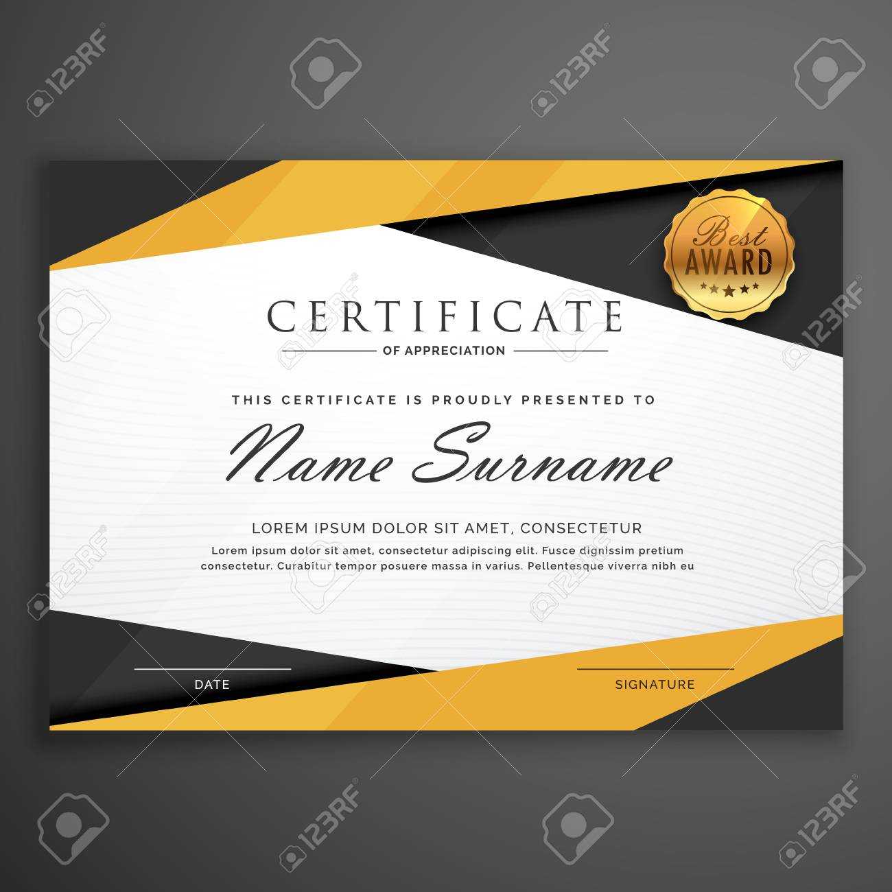 Yellow And Black Geometric Certificate Award Design Template With Award Certificate Design Template