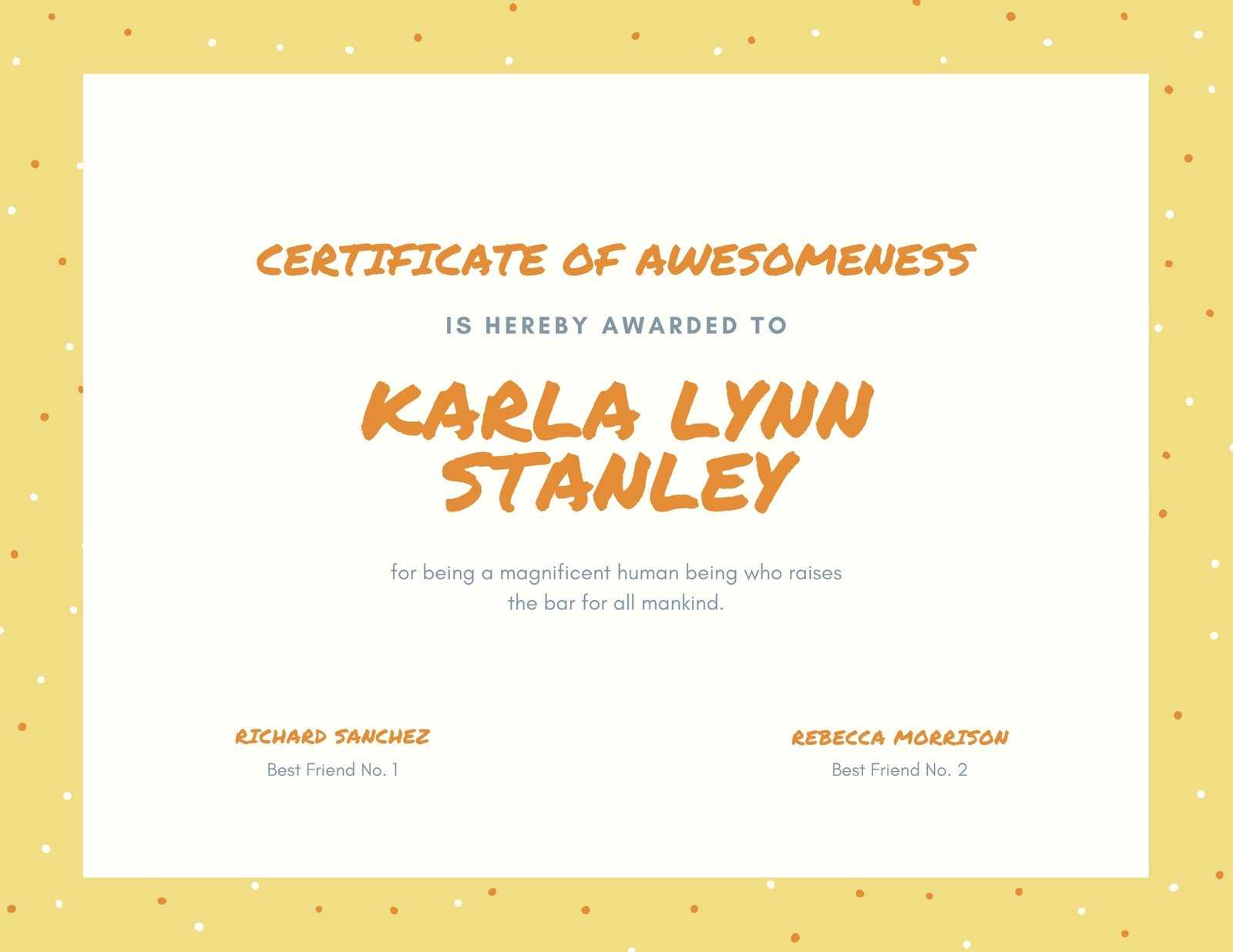 Yellow, Orange And Cream Dots Funny Certificate - Templates Throughout Funny Certificate Templates