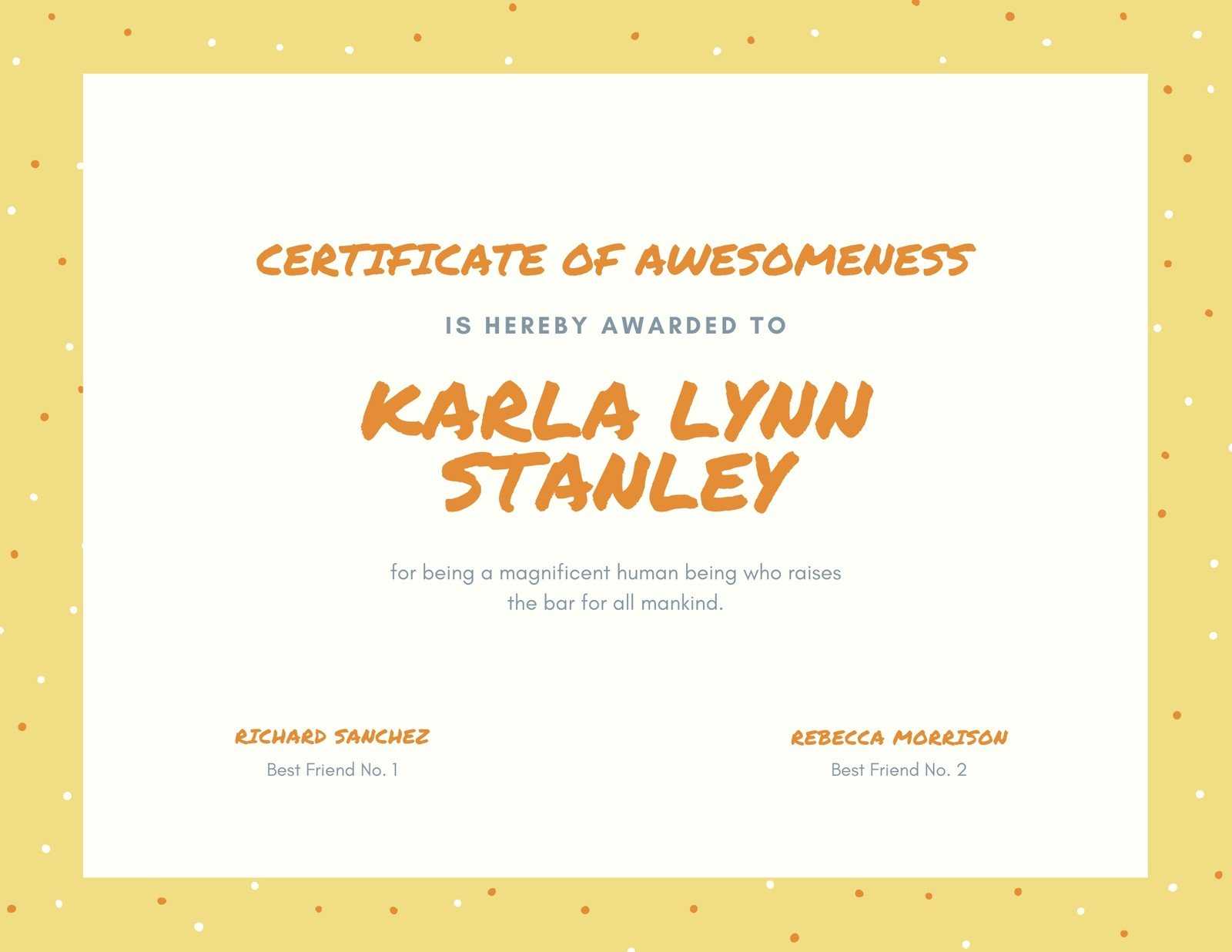 Yellow, Orange And Cream Dots Funny Certificate – Templates Throughout Funny Certificate Templates