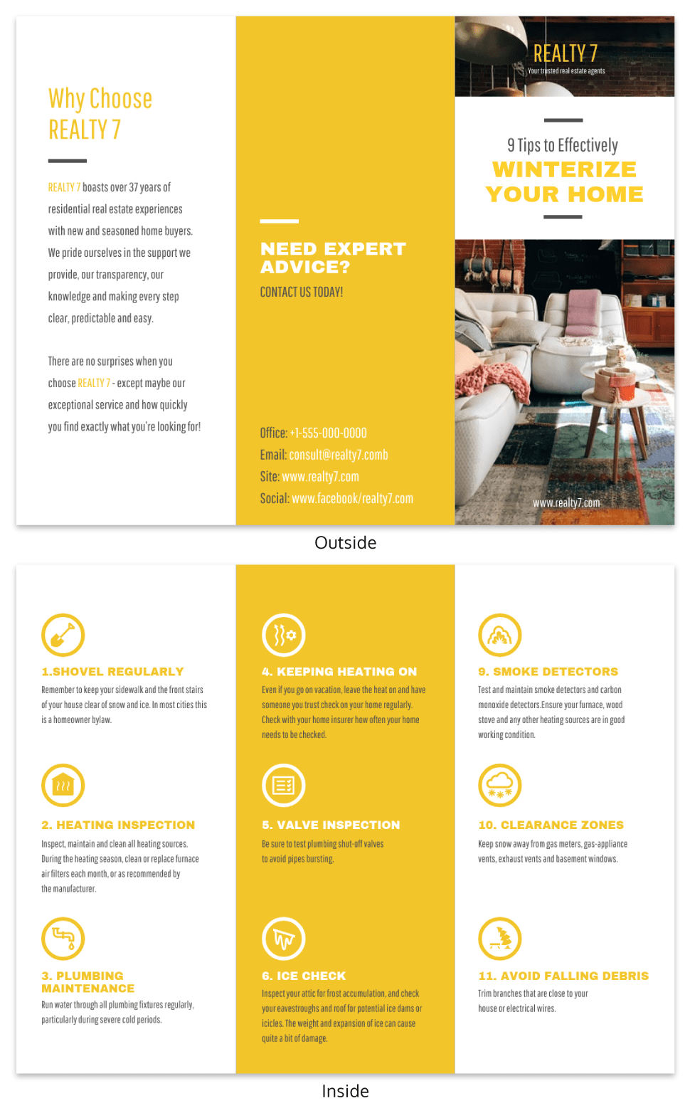 Yellow Real Estate Informational Tri Fold Brochure Template Within 4 Fold Brochure Template